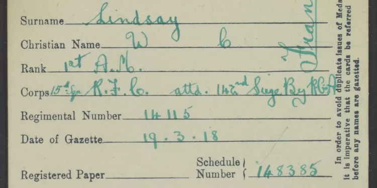Royal Flying Corps and Successors: World War One Gallantry Award Medal Index Cards Released