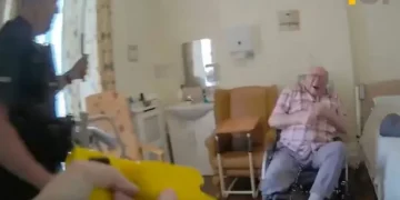 Moment one-legged man, 93, Tasered and sprayed with pepper spray by police at care home
